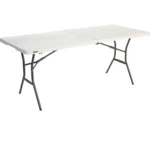 Lightweight rectangular folding event table with white surface and black steel legs available for hire from Pristine Nest Events in Norfolk and Suffolk.